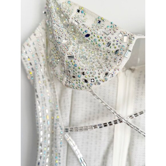 Fashion Nova Babydoll Rhinestone Mini Dress Size Large White Underwire New Years - Picture 6 of 14